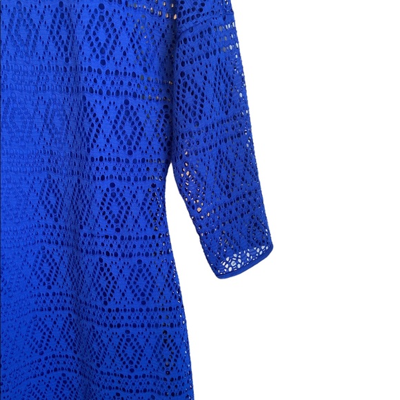 EXPRESS BLUE LACE MINI DRESS, THREE QUARTER SLEEVE, ADJUSTABLE STRAPS SIZE SMALL - Picture 2 of 8